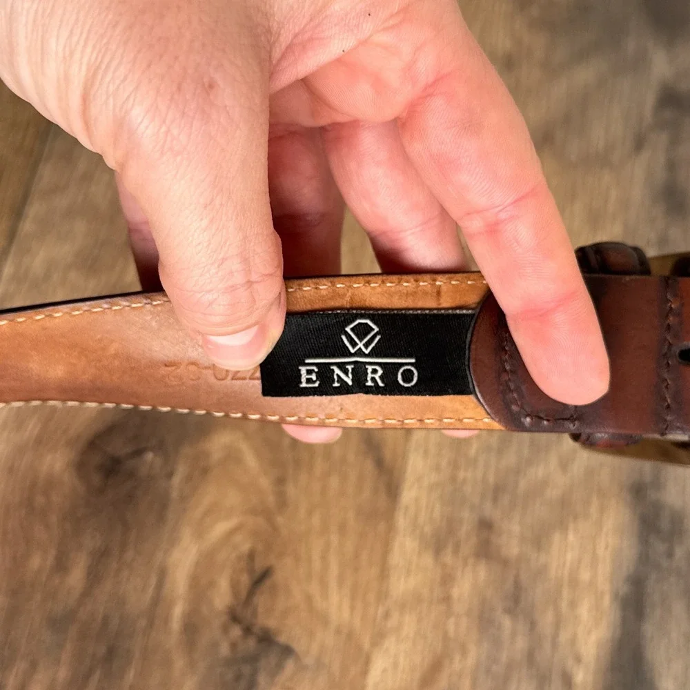 Vintage ENRO Golf Italian Leather Belt Braided Trim Brown Mens Size 44